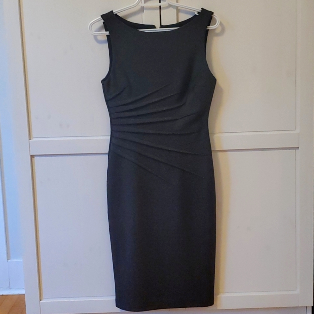 Grey chevron knee length dress w/ starburst stitch